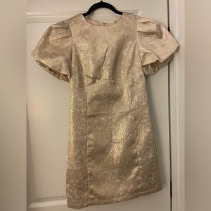 TCEC puff sleeve bow-back gold dress. Size M